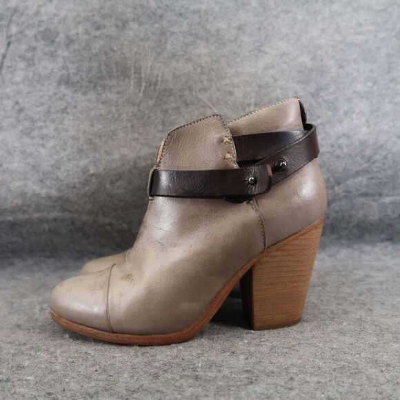 Rag & Bone Shoes Womens 35 Bootie Harrow Stacked Heel Cap Toe Leather Strap Gray - Picture 4 of 16